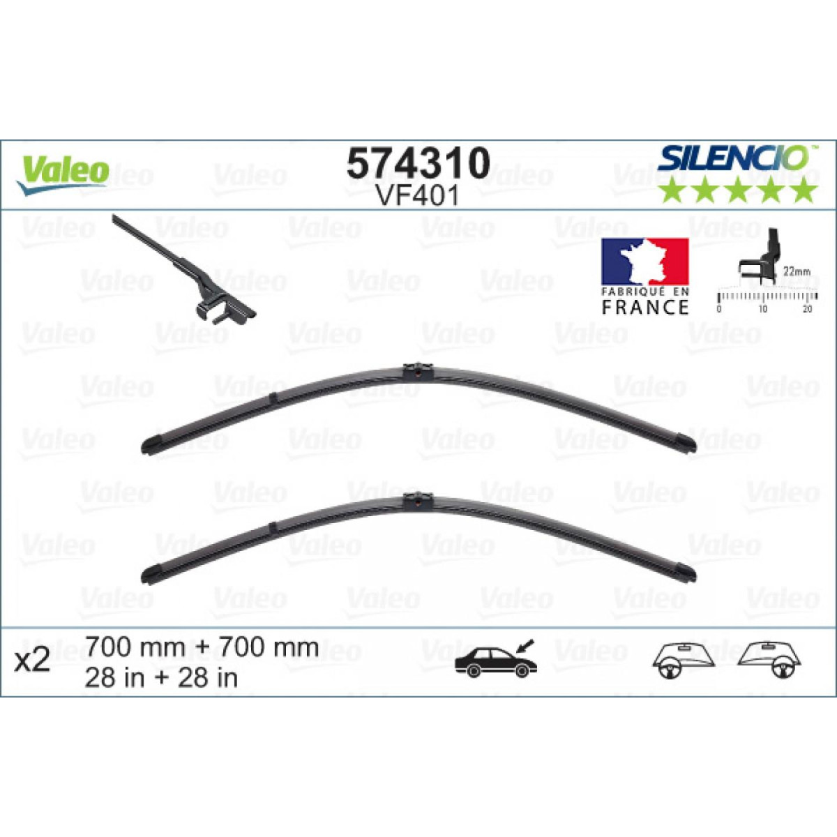Wiper set Valeo Silencio X.TRM OE VF401, 700/700 mm Wiper set Valeo Silencio X.TRM OE VF401, 700/700 mm