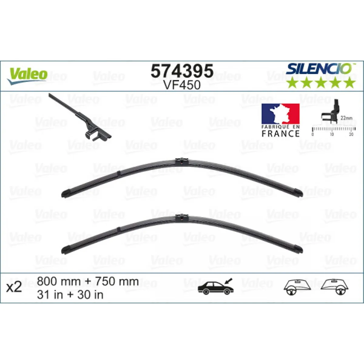 Wiper set Valeo Silencio X.TRM OE VF450, 800/750 mm Wiper set Valeo Silencio X.TRM OE VF450, 800/750 mm