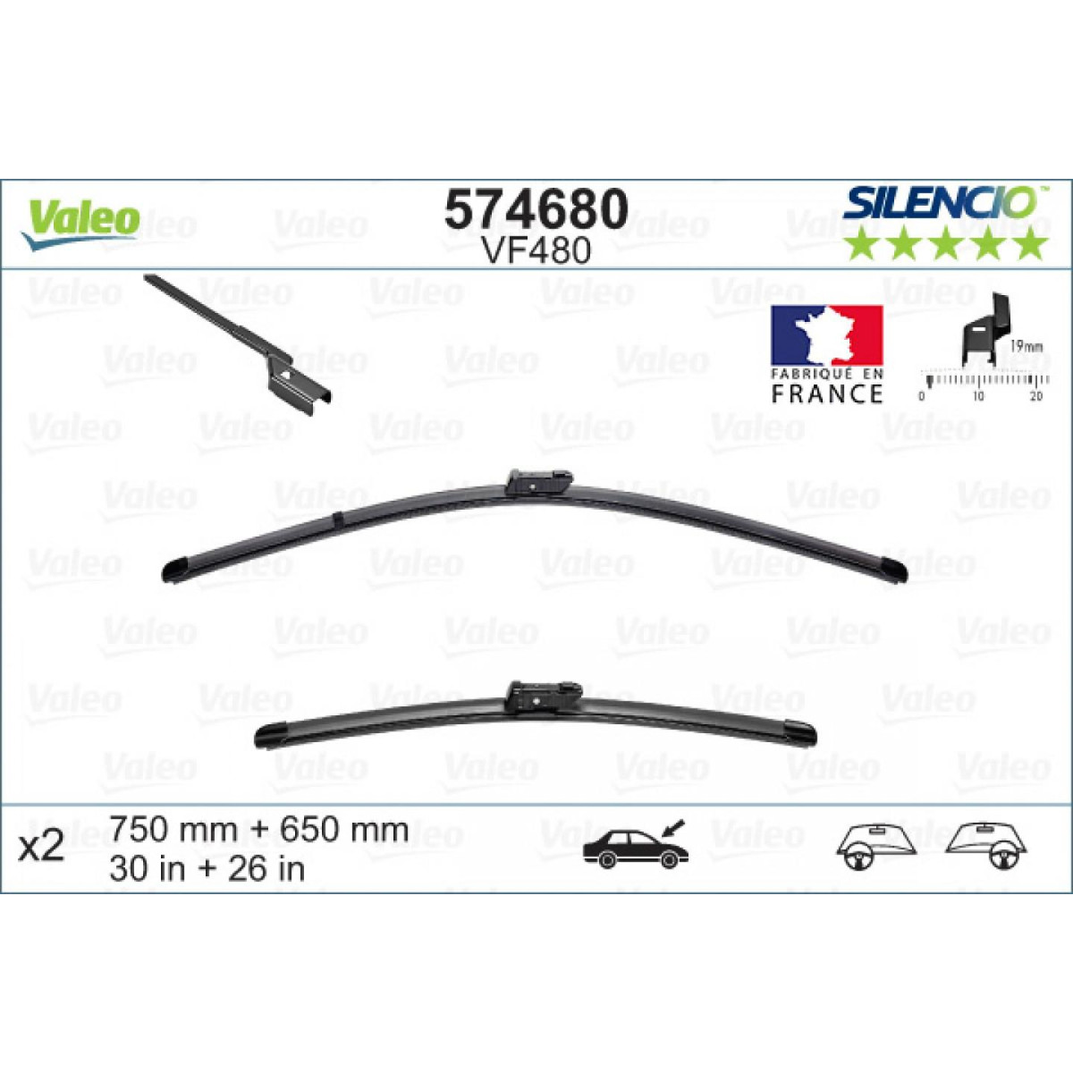 Wiper set Valeo Silencio X.TRM OE VF480, 750/650 mm Wiper set Valeo Silencio X.TRM OE VF480, 750/650 mm