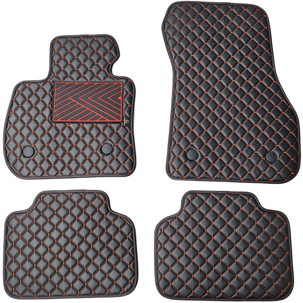 Eco leather mats QuiltyMats BMW 2 ser. 2014-2021 (F45) (Black / red stitching)
