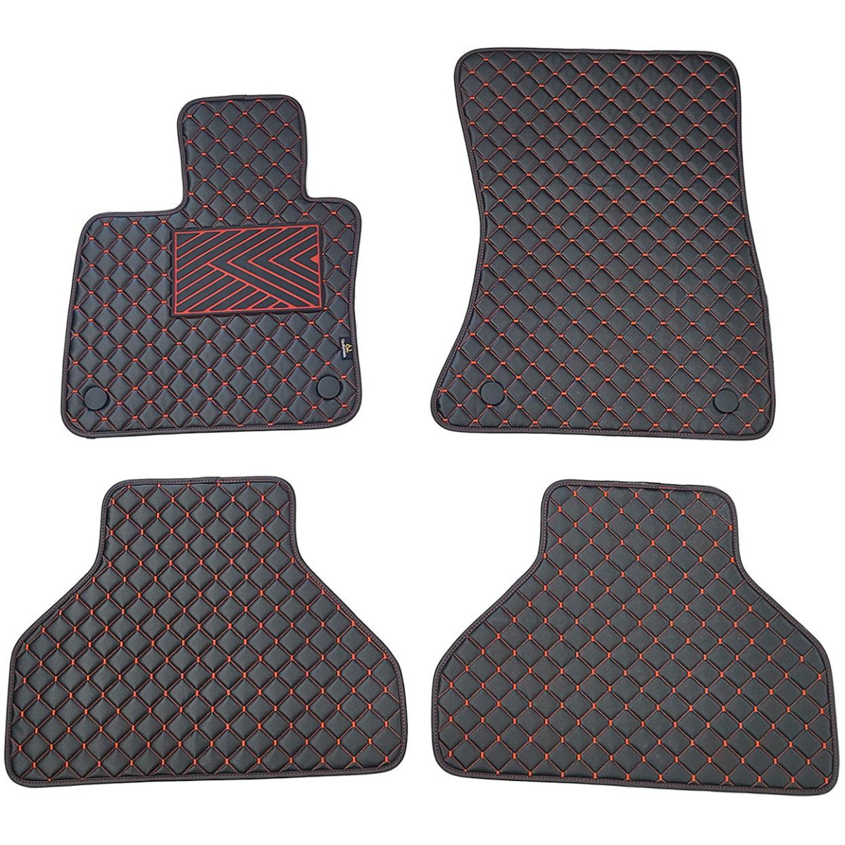 Eco leather mats QuiltyMats BMW X5 2007-2013 (E70) (Black / red stitching)