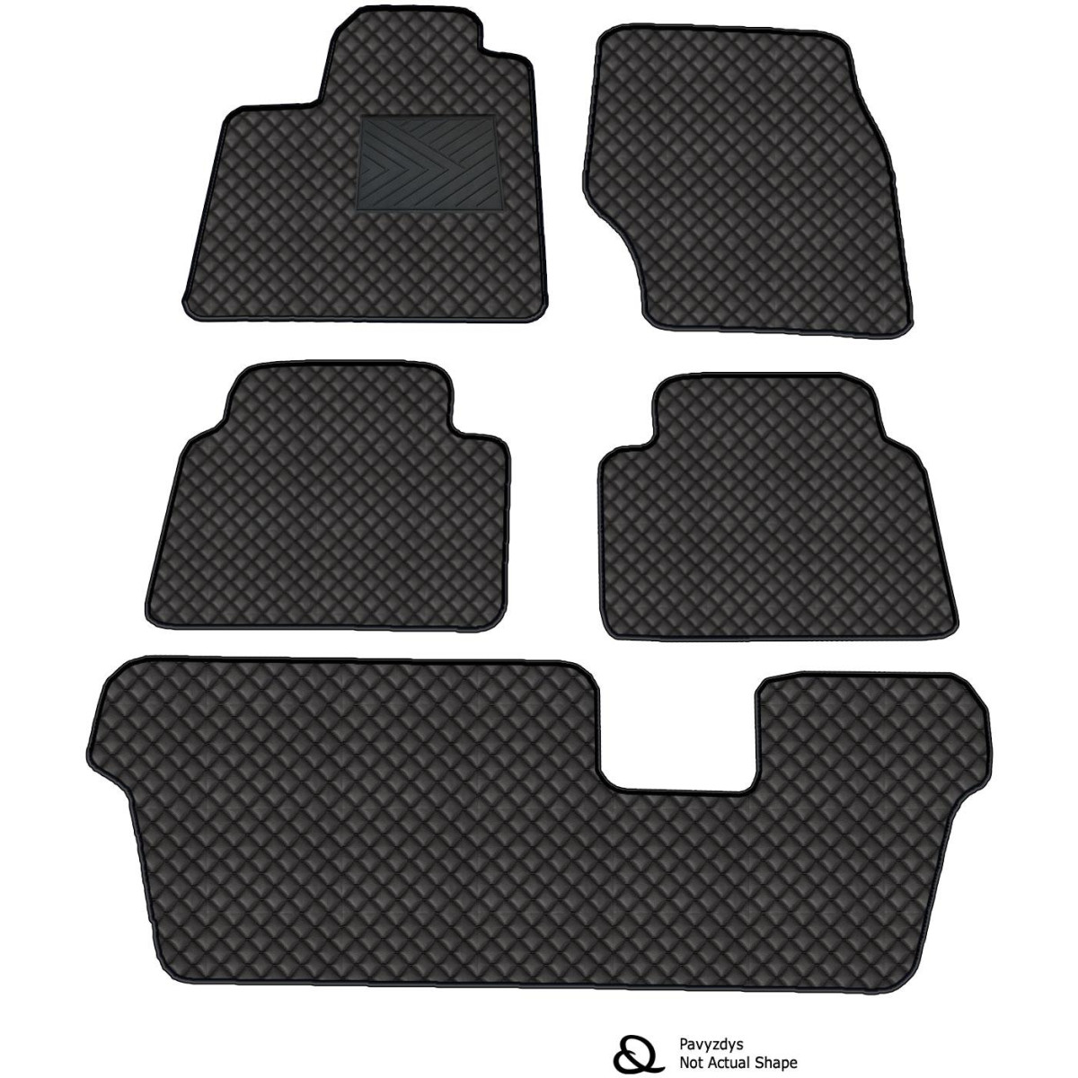 Eco leather mats QuiltyMats PEUGEOT TRAVELLER from 2024 (I, II and III eilės) (Black / black stitching)