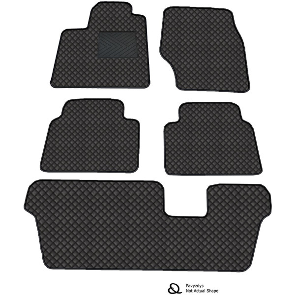 Eco leather mats QuiltyMats PEUGEOT TRAVELLER from 2024 (I, II and III eilės) (Black / black stitching)