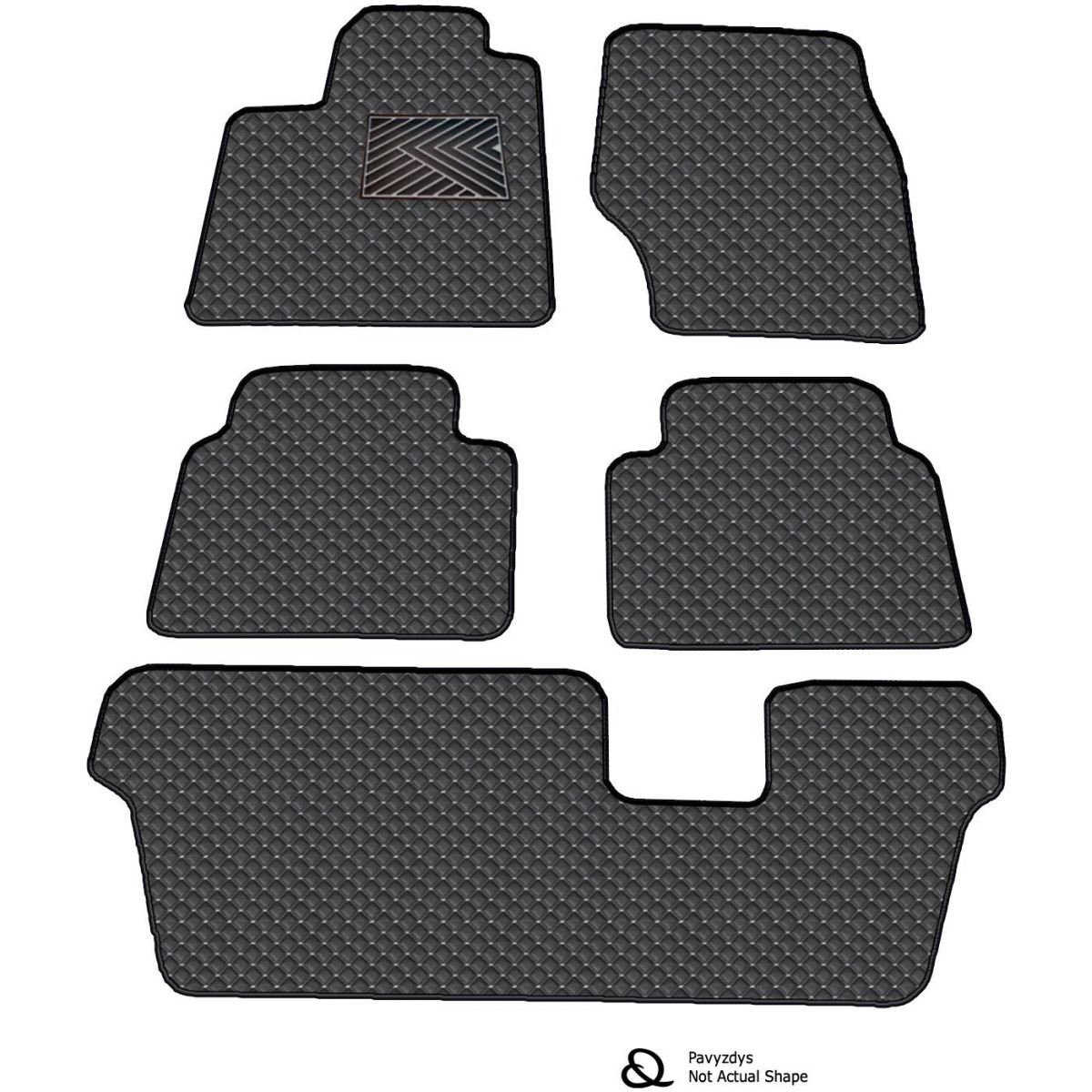 Eco leather mats QuiltyMats PEUGEOT TRAVELLER from 2024 (I, II and III eilės) (Black / gray stitching)
