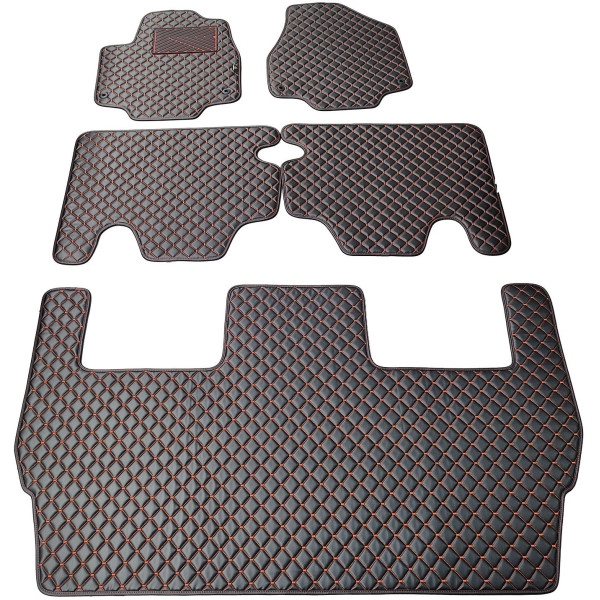 Eco leather mats QuiltyMats CHRYSLER PACIFICA from 2016 (I, II and III eilės, 5 pcs) (Black / red stitching)