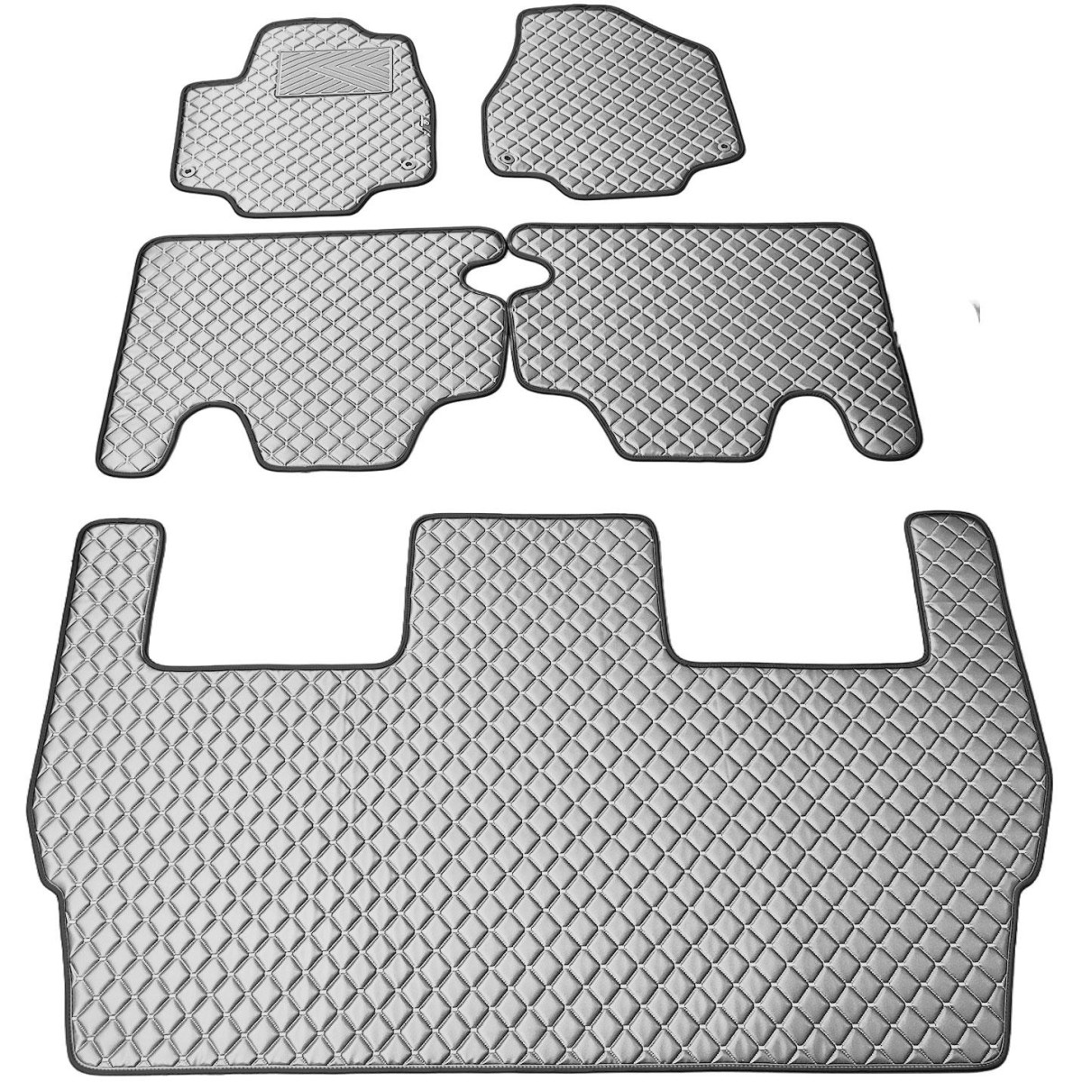 Eco leather mats QuiltyMats CHRYSLER PACIFICA from 2016 (I, II and III eilės, 5 pcs) (Grey / gray stitching)