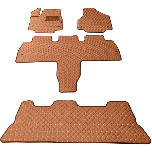Eco leather mats QuiltyMats CHRYSLER PACIFICA from 2021 (I, II and III eilės, Hibridas) (Brown / brown stitching)