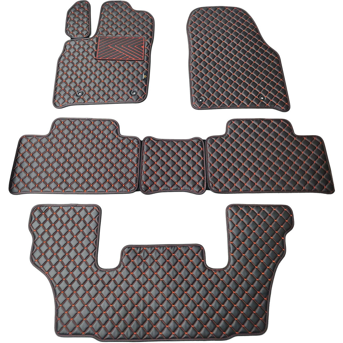 Eco leather mats QuiltyMats DODGE DURANGO from 2011 (I, II and III eilės 6v.) (Black / red stitching)