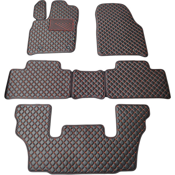 Eco leather mats QuiltyMats DODGE DURANGO from 2011 (I, II and III eilės 6v.) (Black / red stitching)