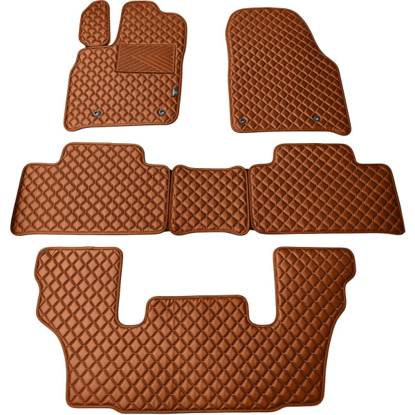 Eco leather mats QuiltyMats DODGE DURANGO from 2011 (I, II and III eilės 6v.) (Brown / brown stitching)