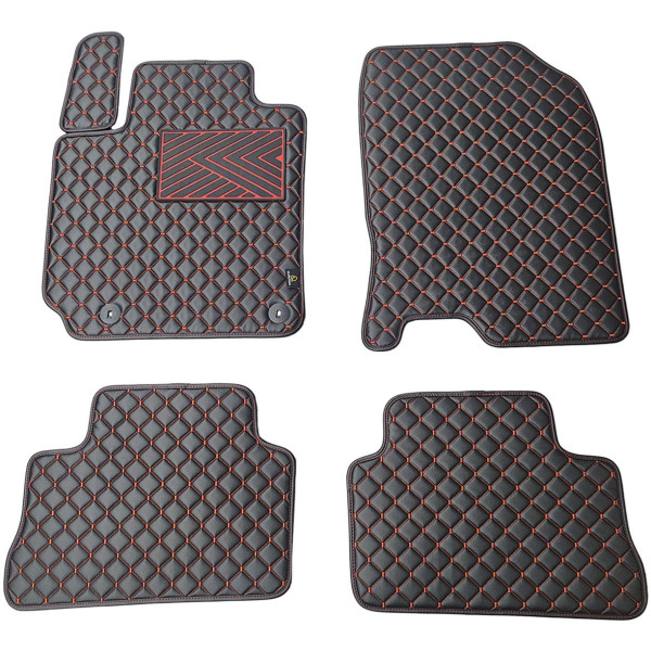 Eco leather mats QuiltyMats HYUNDAI KONA from 2017 (Black / red stitching)