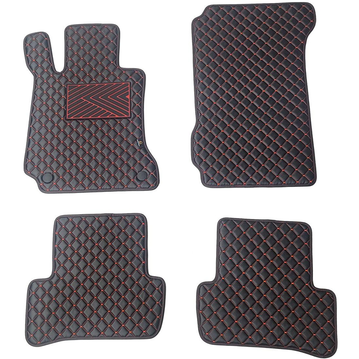 Eco leather mats QuiltyMats MERCEDES-BENZ C-class W204 2007-2014 (Black / red stitching)