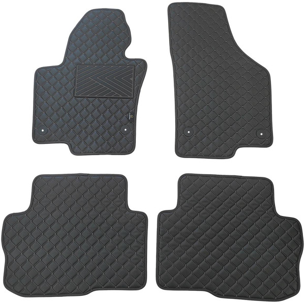 Eco leather mats QuiltyMats SKODA SUPERB 2008-2015 (Black / black stitching)