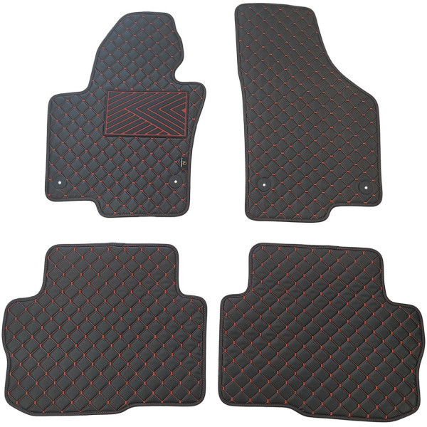 Eco leather mats QuiltyMats SKODA SUPERB 2008-2015 (Black / red stitching)
