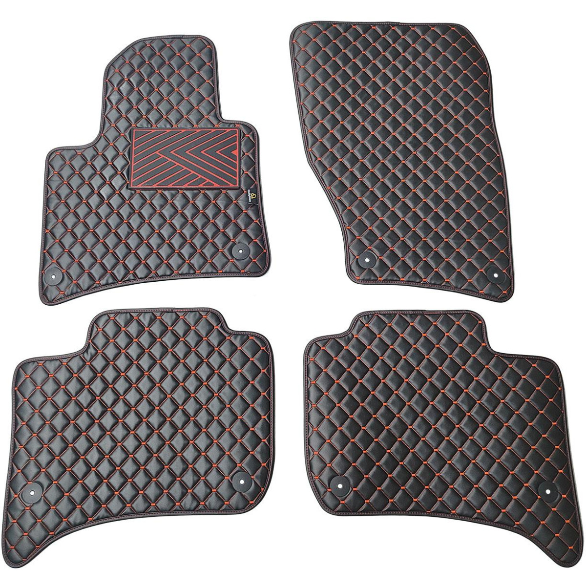 Eco leather mats QuiltyMats VOLKSWAGEN TOUAREG 2010-2018 (Black / red stitching)
