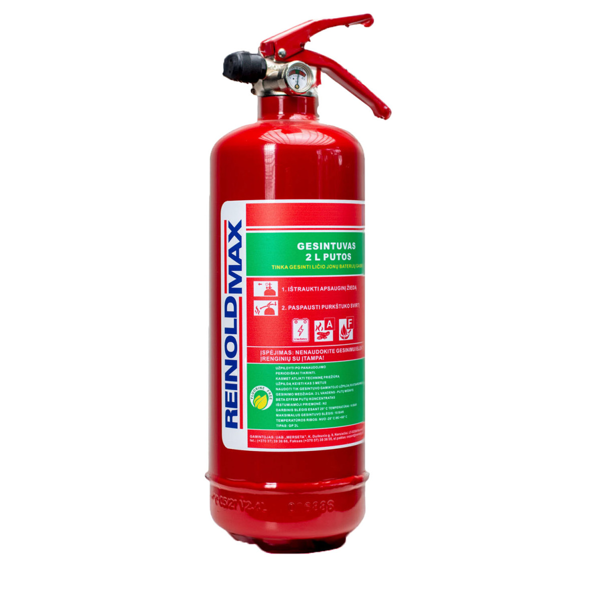 Fire extinguisher for lithium batteries 2L with pressure gauge ReinoldMax Fire extinguisher for lithium batteries 2L with pressure gauge ReinoldMax