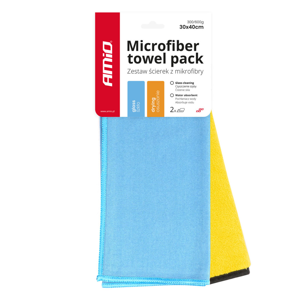 Microfiber towel set 30x40cm, 2 pcs., 300/600gsm AMIO-03749