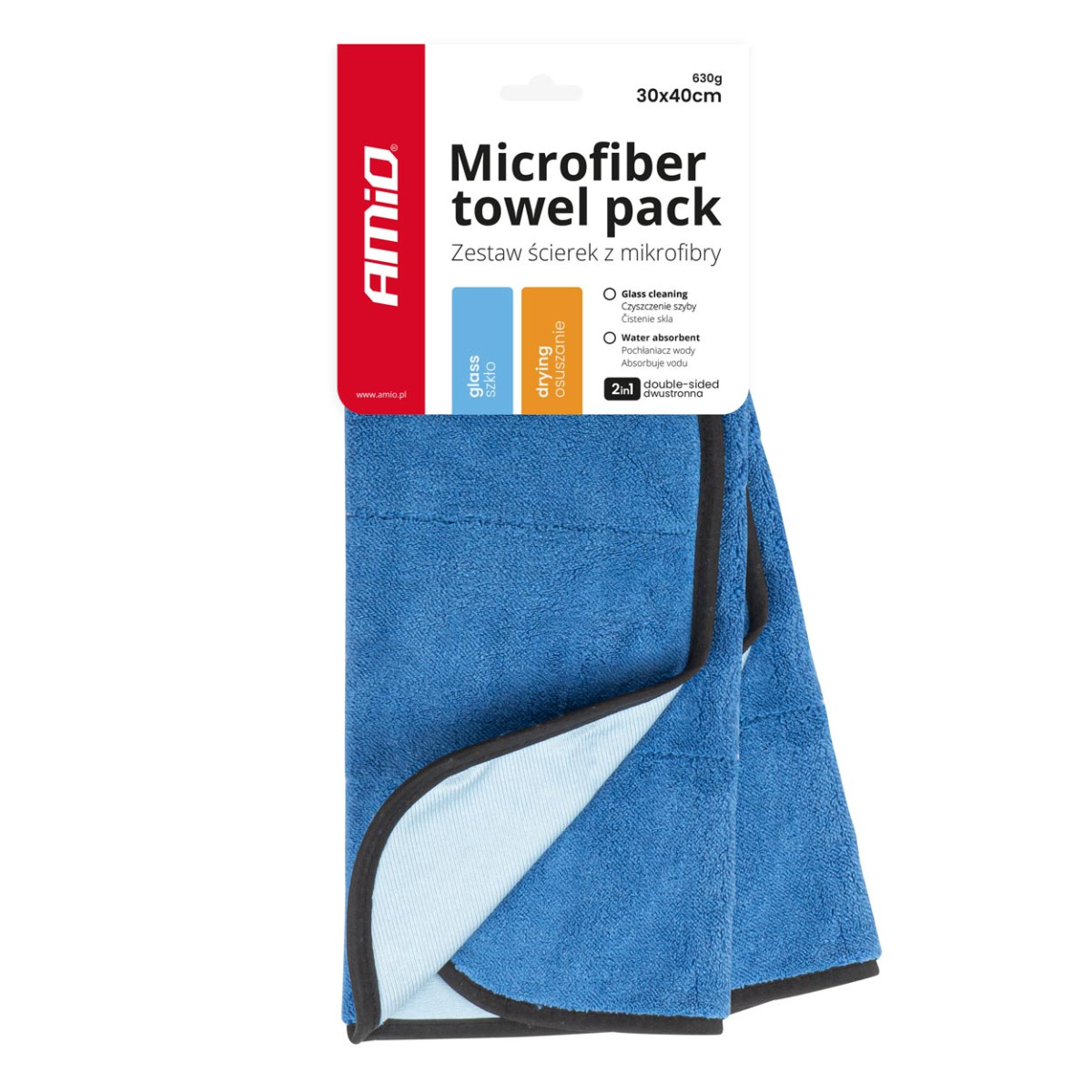 Microfiber cloths – for drying and glass 30×40 cm, 2 pcs., 630 gsm, AMIO-03747