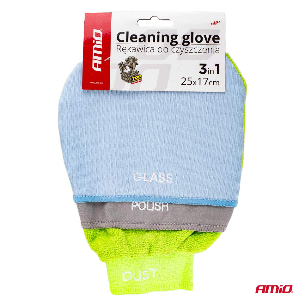 3in1 microfiber glove for car - for polishing, dusting and cleaning windows, 25x17 cm AMIO-02895