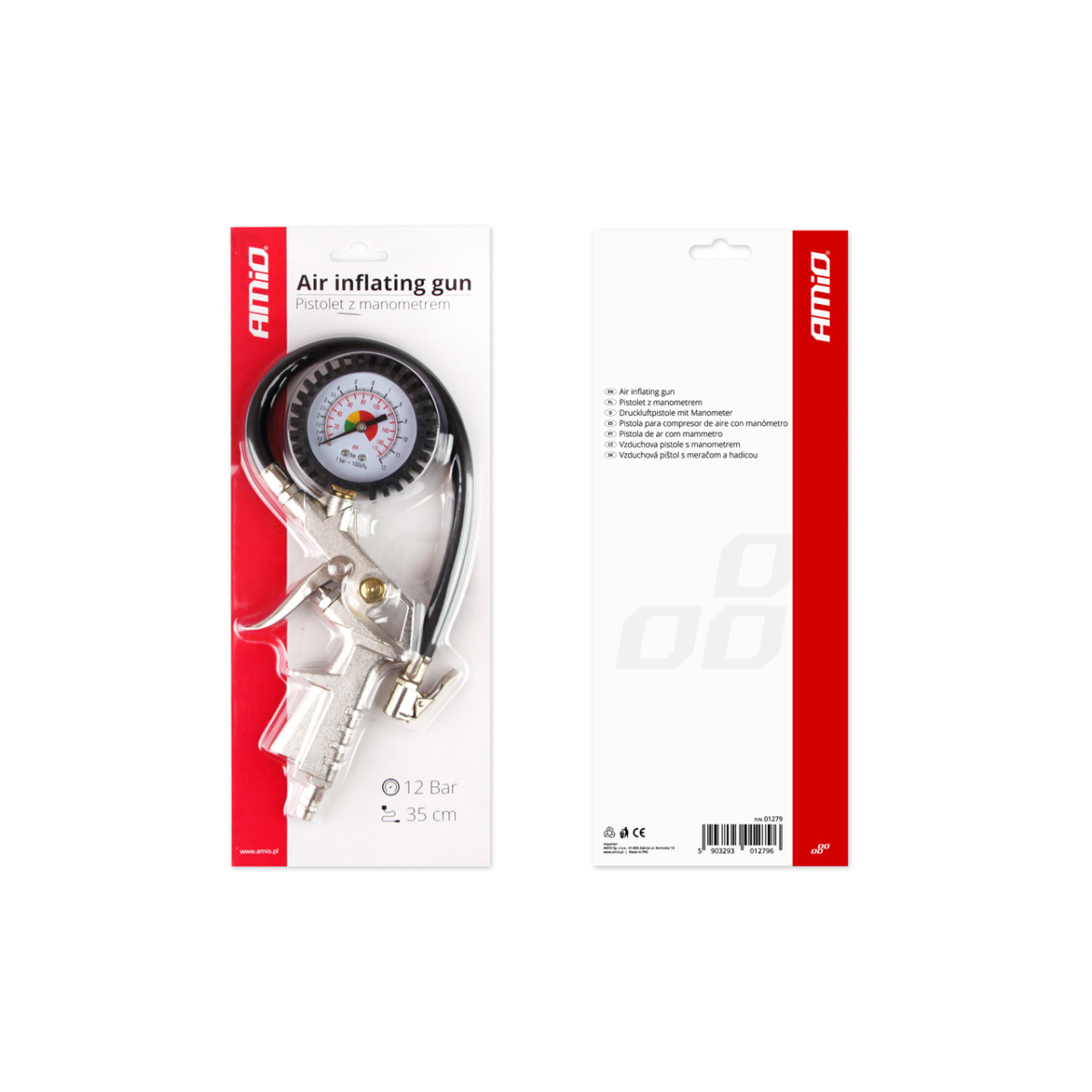 Tire inflation gun with pressure gauge 12 bar AMIO-01279