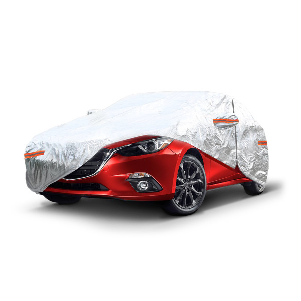 Aluminum car cover M, with zipper, reflective, 120 g/m² + cotton, silver color, 430 x 165 x 120 cm
