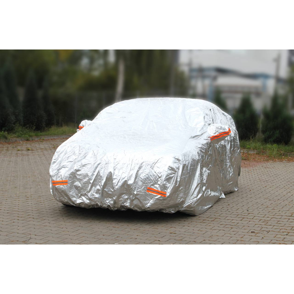 Aluminum car cover L, with zipper, reflective, 120 g/m² + cotton, silver color, 480 x 180 x 120 cm