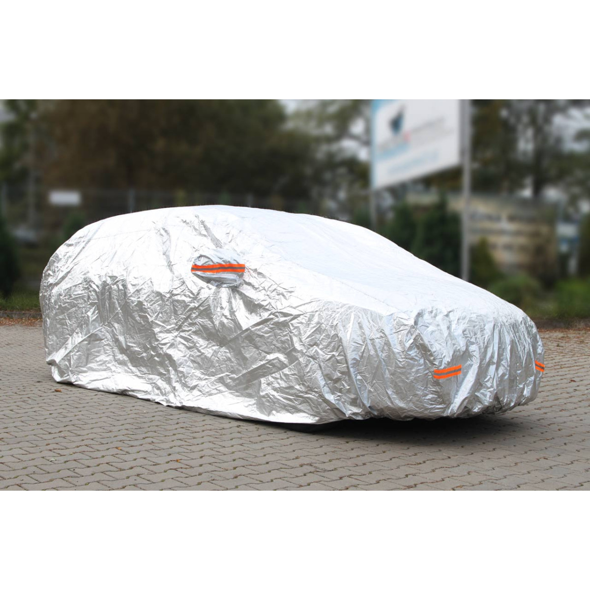 Aluminum car cover L, with zipper, reflective, 120 g/m² + cotton, silver color, 480 x 180 x 120 cm