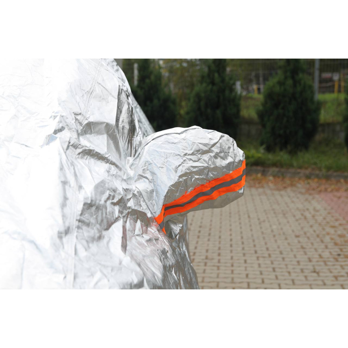 Aluminum car cover L, with zipper, reflective, 120 g/m² + cotton, silver color, 480 x 180 x 120 cm