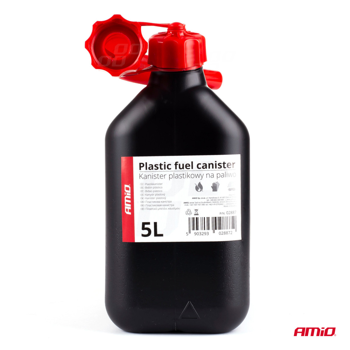 Plastic fuel canister 5 L, black, 28×26×12 cm