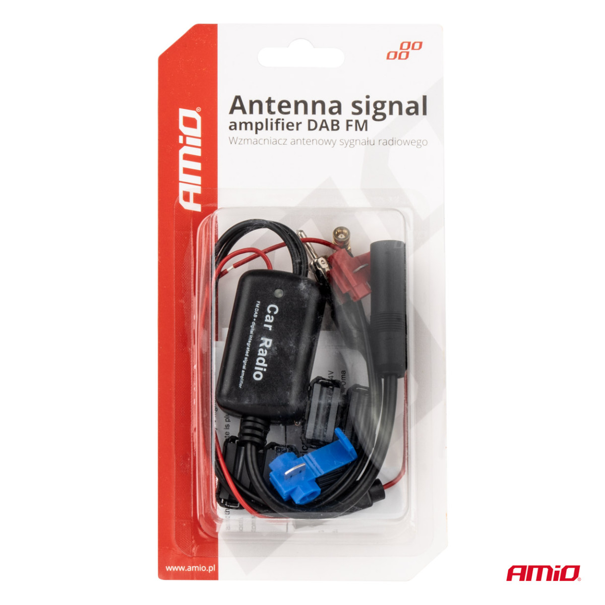 Radio antenna signal amplifier 12V DAB/FM AMIO-04134