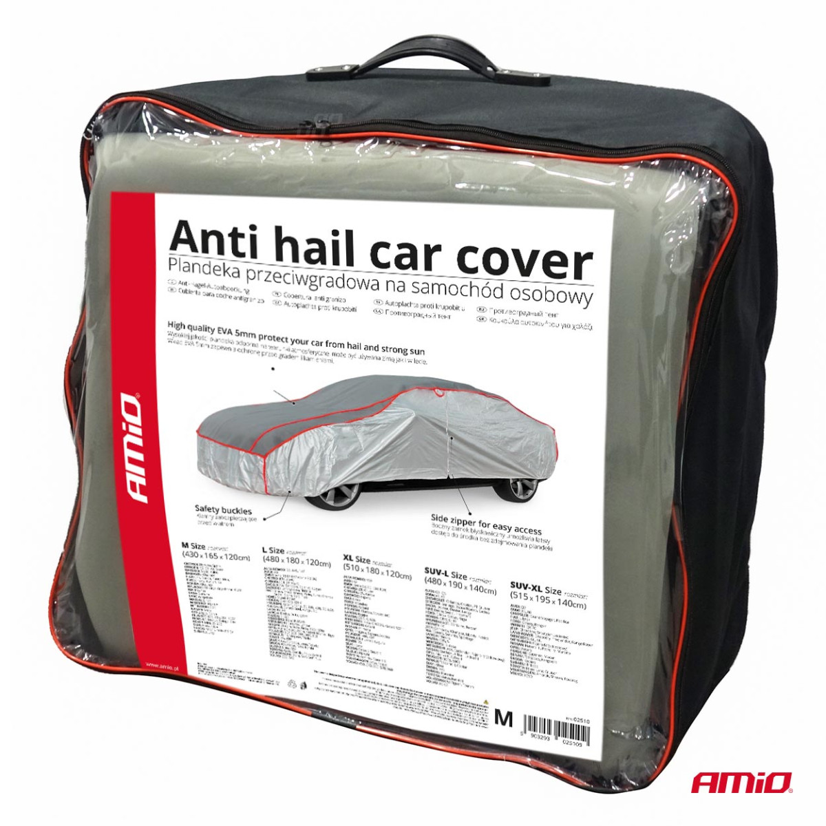 Protective car cover M, with 5 mm EVA padding, zipper, 430 x 165 x 120 cm