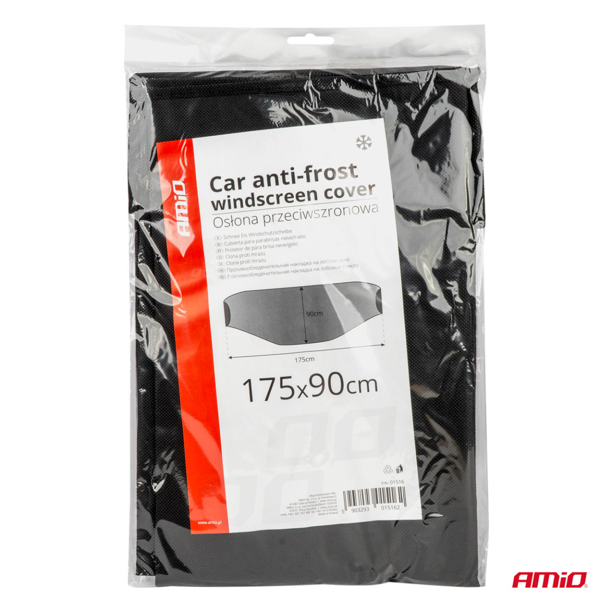 Large windshield protection against frost and sun 90x175 cm, black AMIO-01516