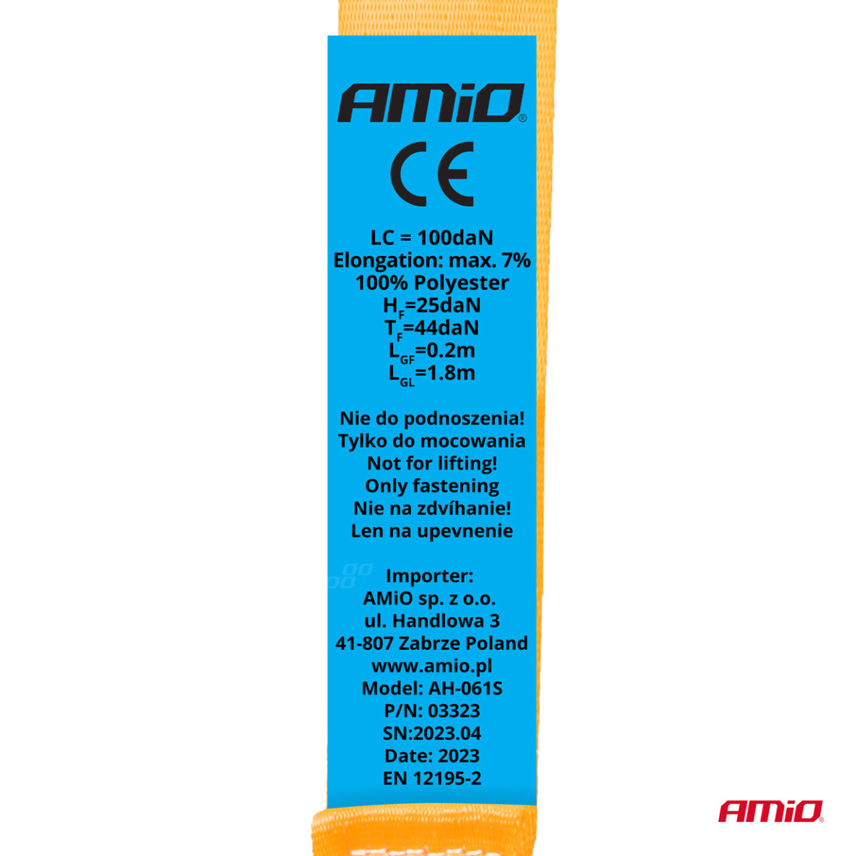 Cargo lashing strap with automatic winder 200 kg, 2 mx 18 mm, S-TYPE AMIO-03323