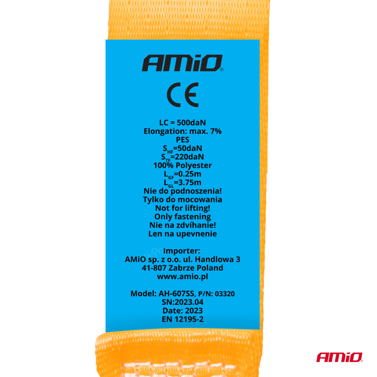 Cargo lashing strap with automatic winder 1000/500 kg, 4 mx 38 mm, S-TYPE AMIO-03320