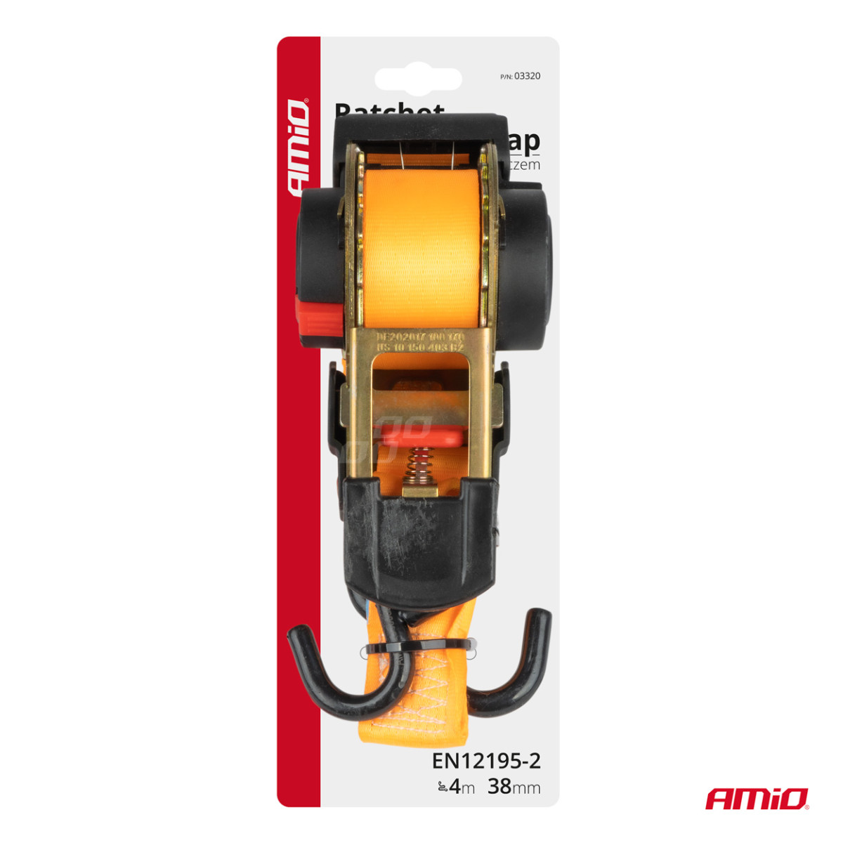 Cargo lashing strap with automatic winder 1000/500 kg, 4 mx 38 mm, S-TYPE AMIO-03320