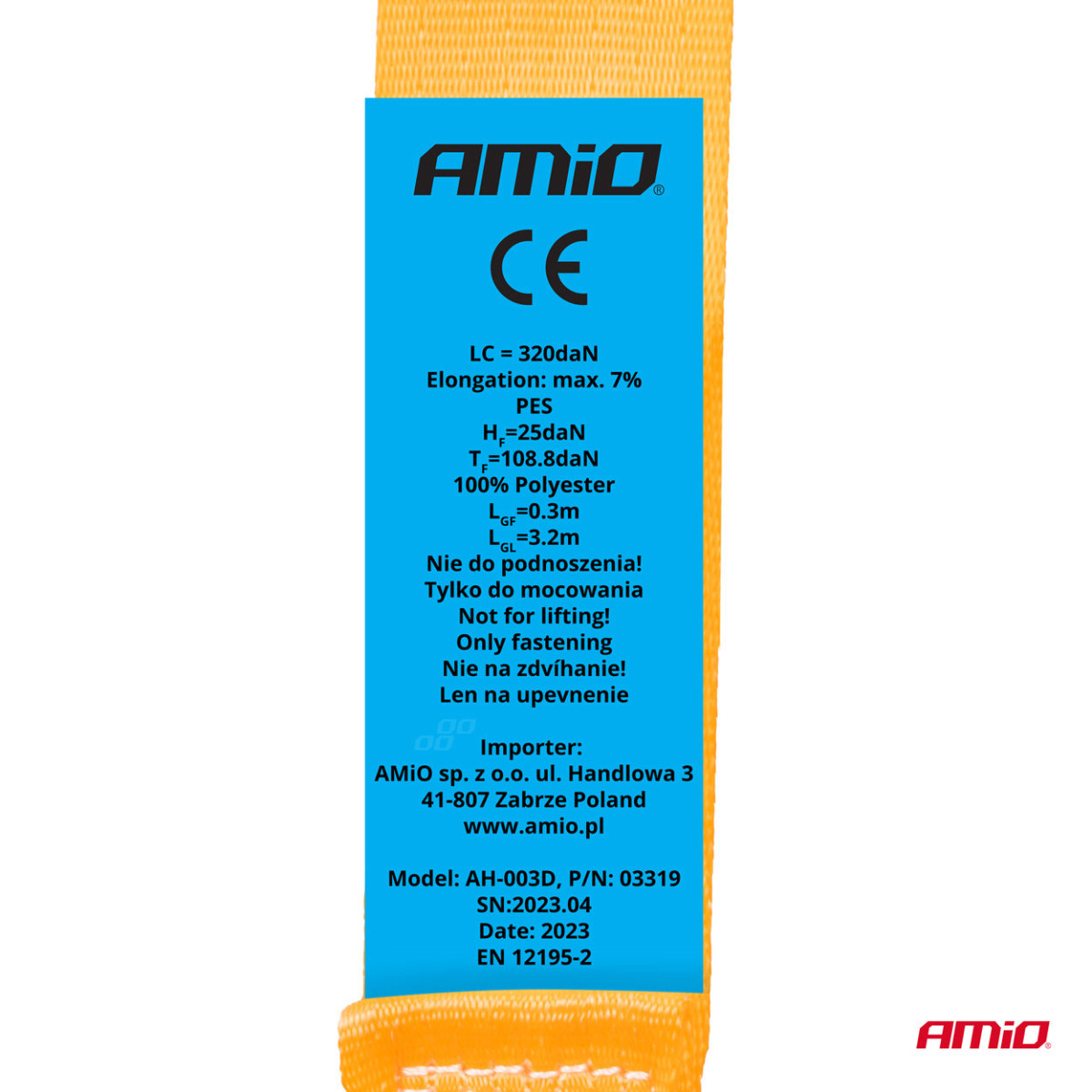 Cargo lashing strap with automatic winder 640/320 kg, 3.5 mx 25 mm, J-TYPE AMIO-03319