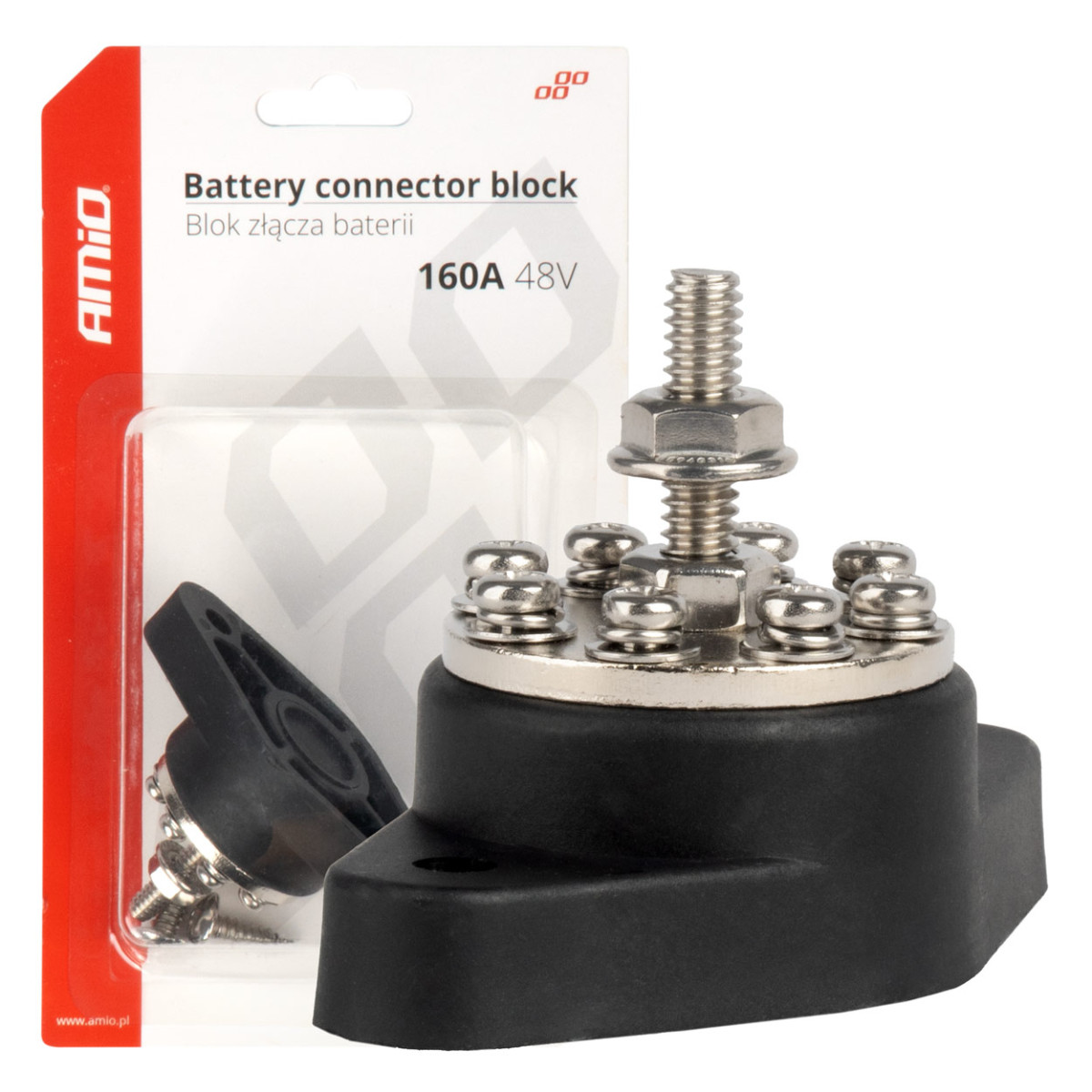 Battery connector distribution block 8 connectors, Bus Bar up to 48V 160A, AMIO-03807