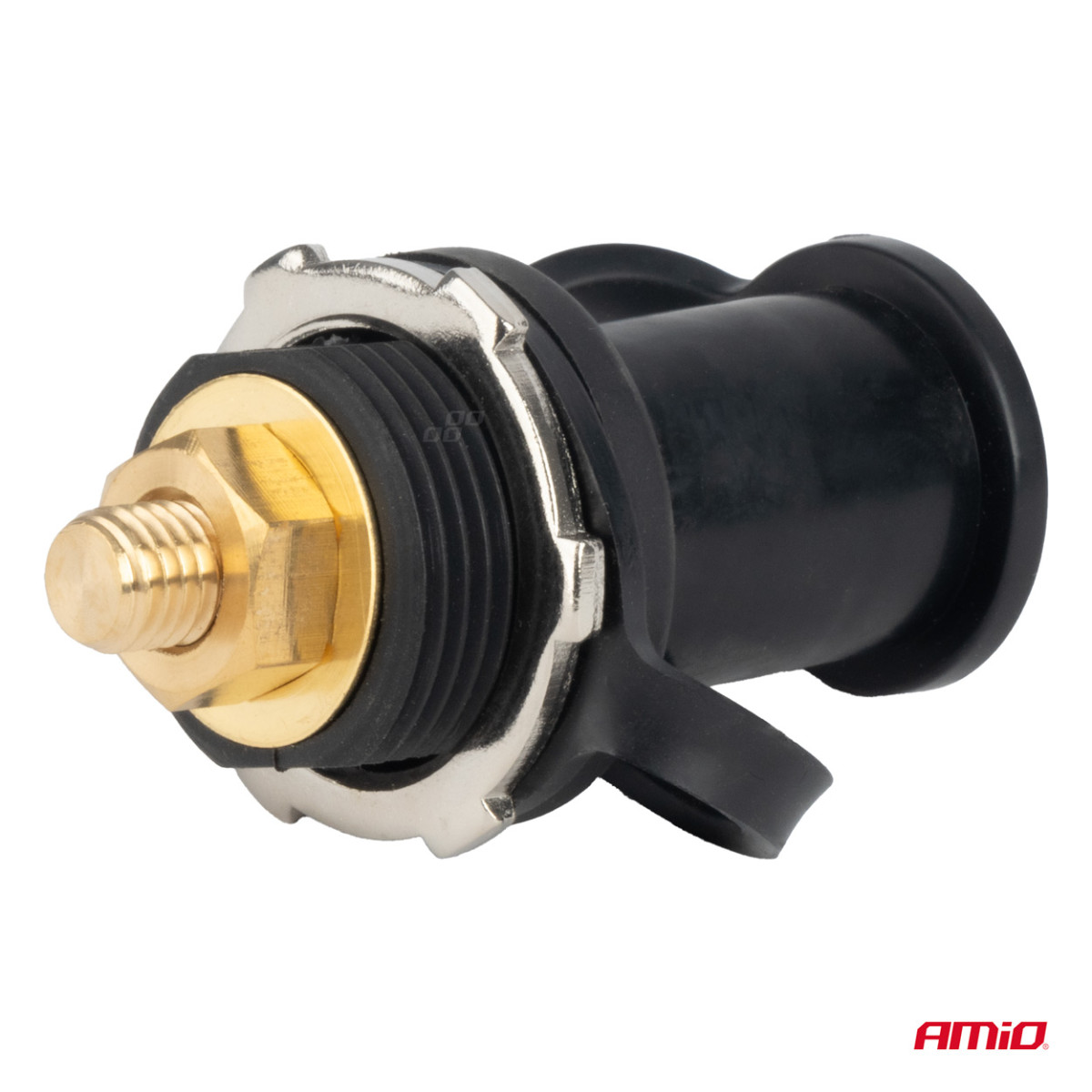 Black negative battery power connector with cap 3/8 M10 12/24/48V 250A, AMIO-03813