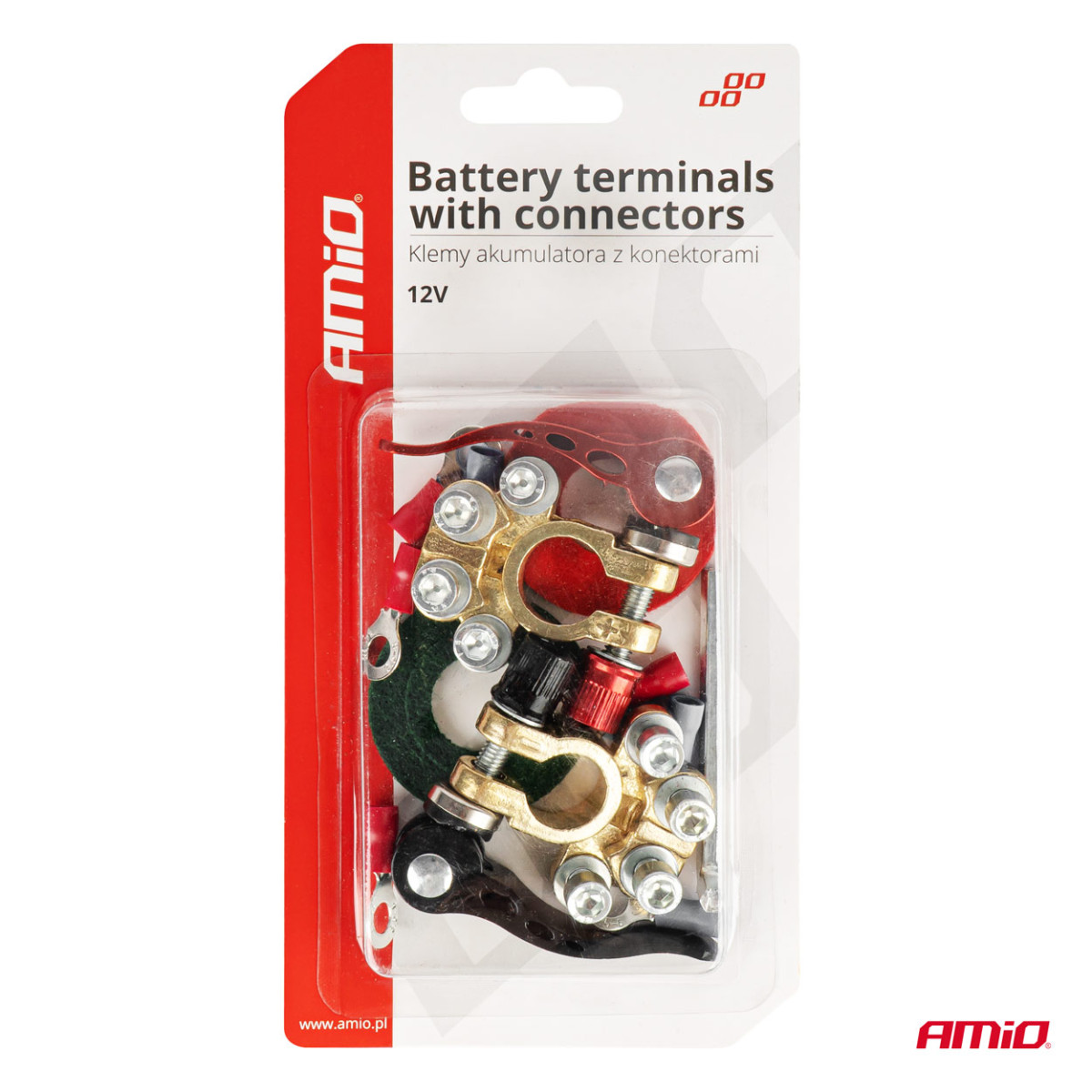 Universal battery terminals with 4 connections, copper AMiO-04058