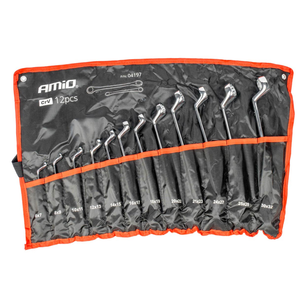 Set of combination wrenches, bent 6–32 mm, 12 pcs., AMIO-04197