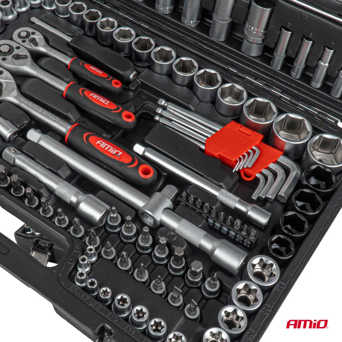 Bit, hex key and socket set with ratchets, 151 pcs., AMIO-05019