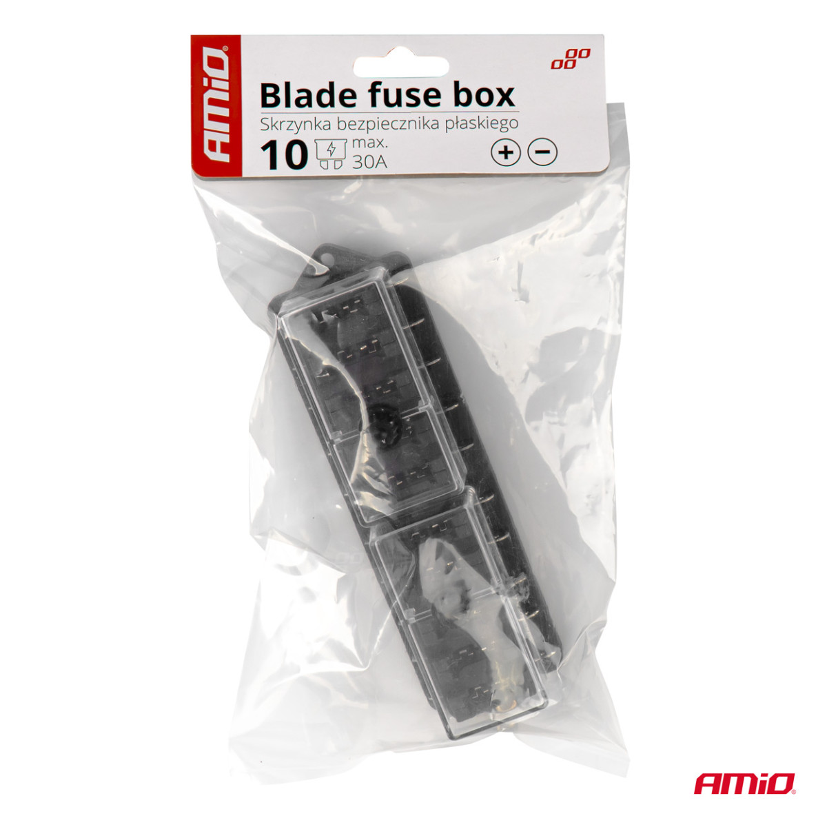 Fuse box, 10 slots for blade (ATO/UNI) fuses AMIO-03043