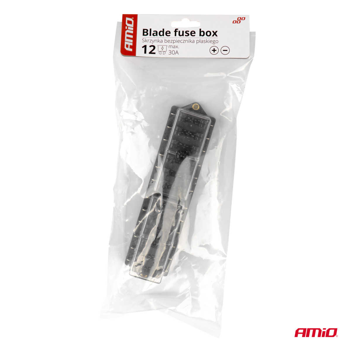 Fuse box, 12 slots for blade (ATO/UNI) fuses AMIO-03044