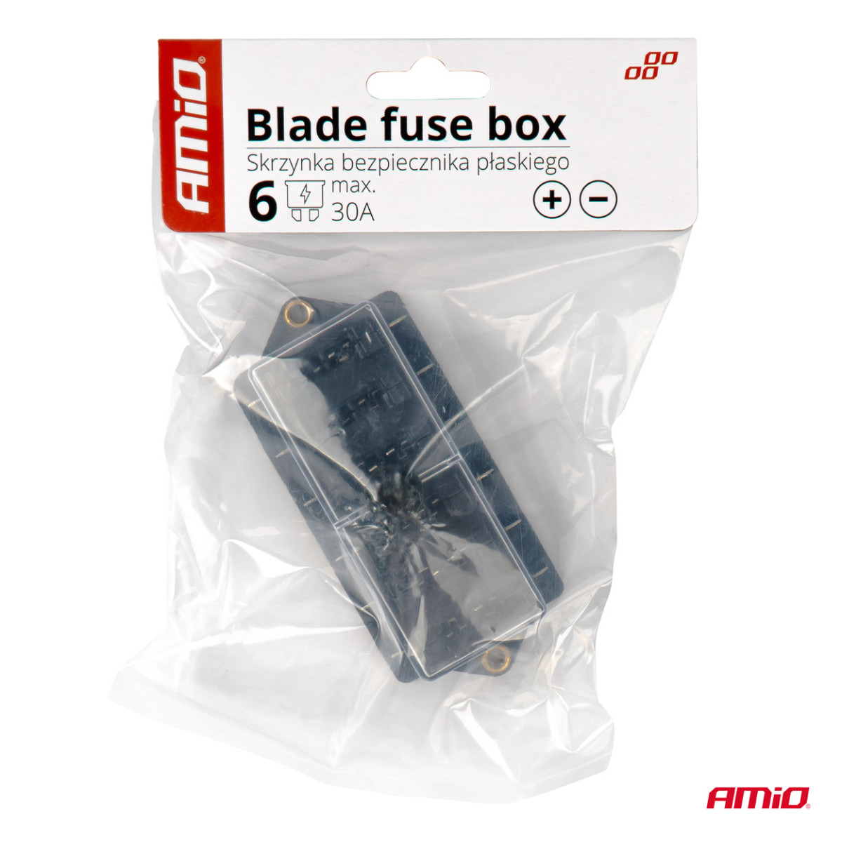 Fuse box, 6 slots for blade (ATO/UNI) fuses AMIO-03041