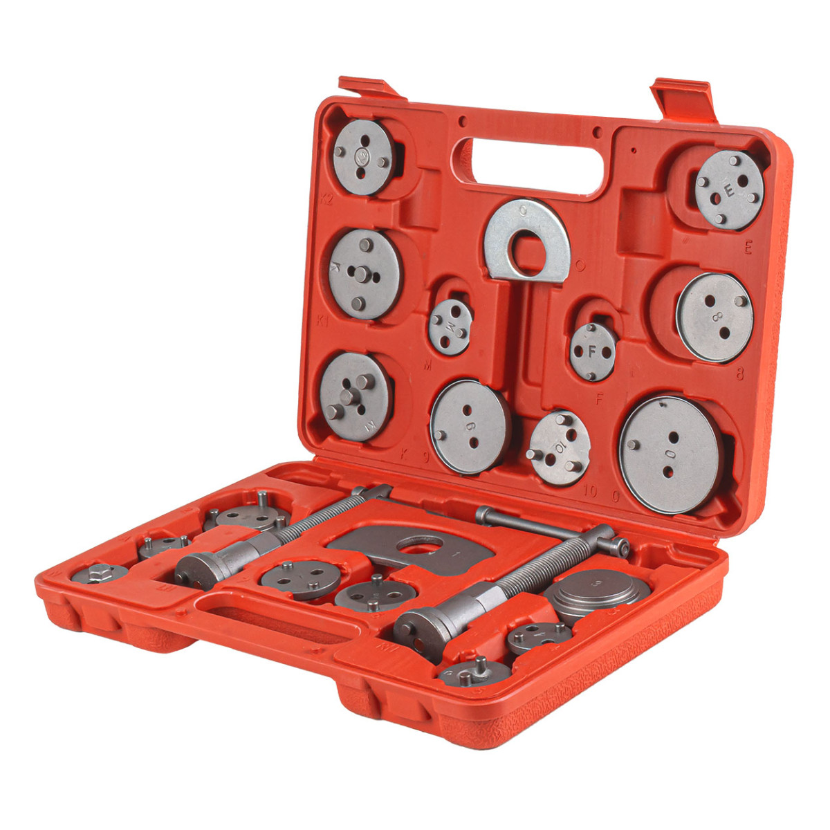 Brake caliper piston pressing and screwing tool set, 22 pcs. AMIO-04768
