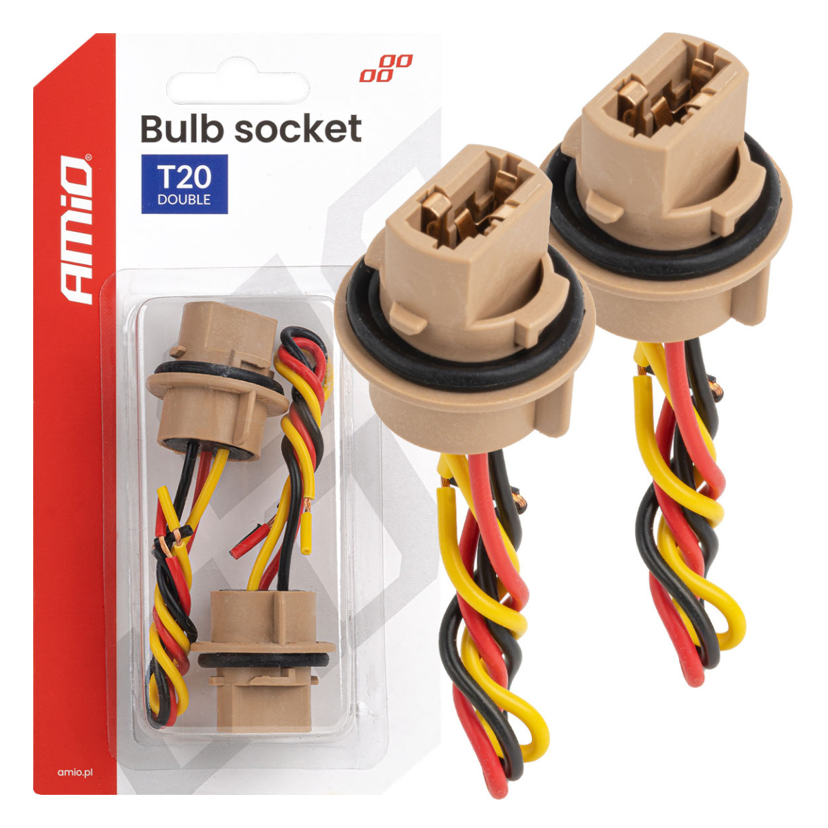 T20 LED bulb socket 12V W21/5W, WY21/5W, W3x16q, 7443, 2 pcs. AMIO-04834