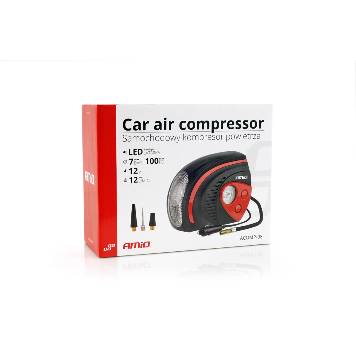 Car air compressor with LED lighting 12V ACOMP-08 AMIO-02182