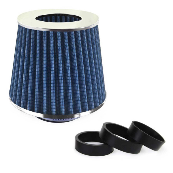 Conical air filter for car, universal, blue, with 3 adapters, AMIO-02458