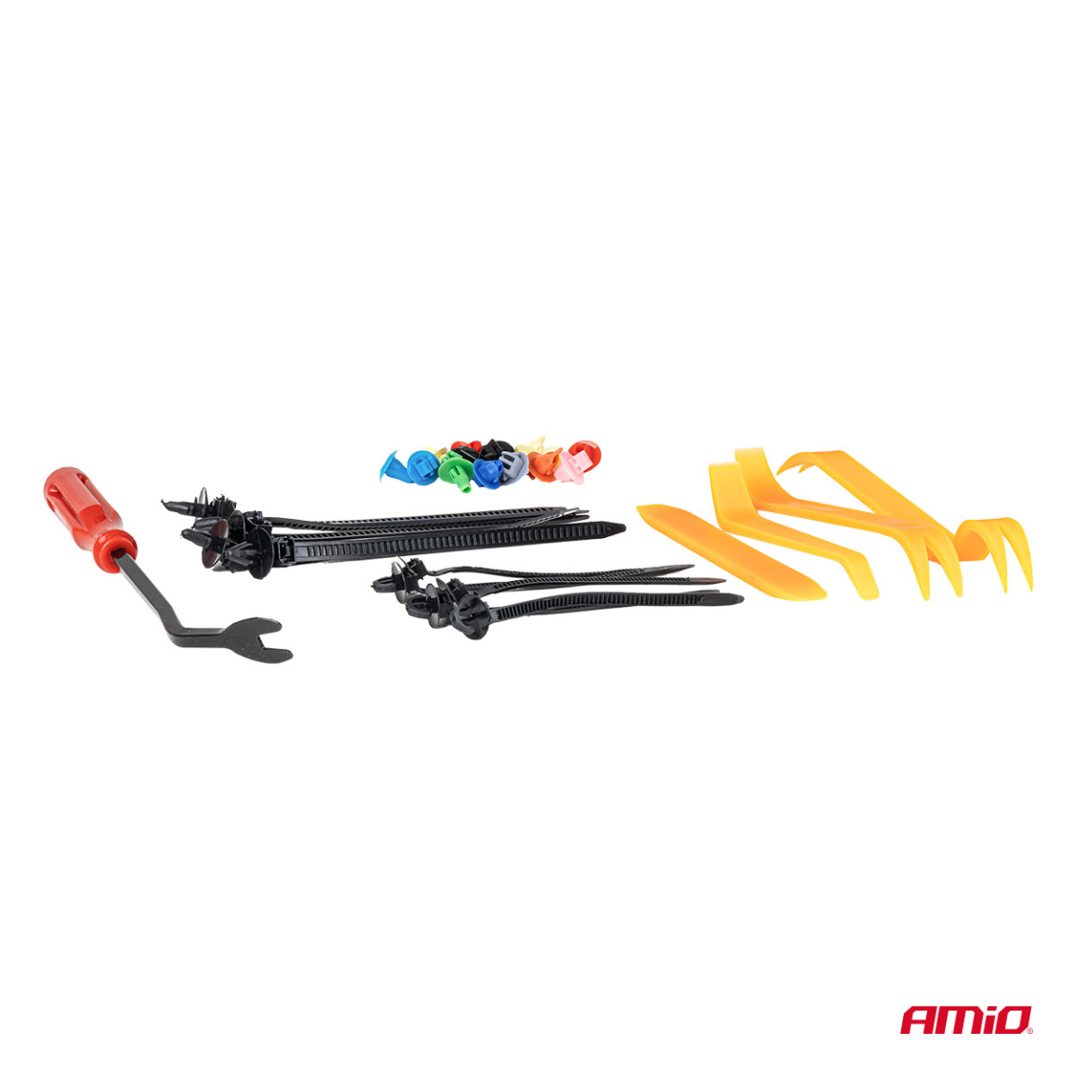 Automotive retaining pins and clips set with extractors, 420+15 pcs. AMIO-04744