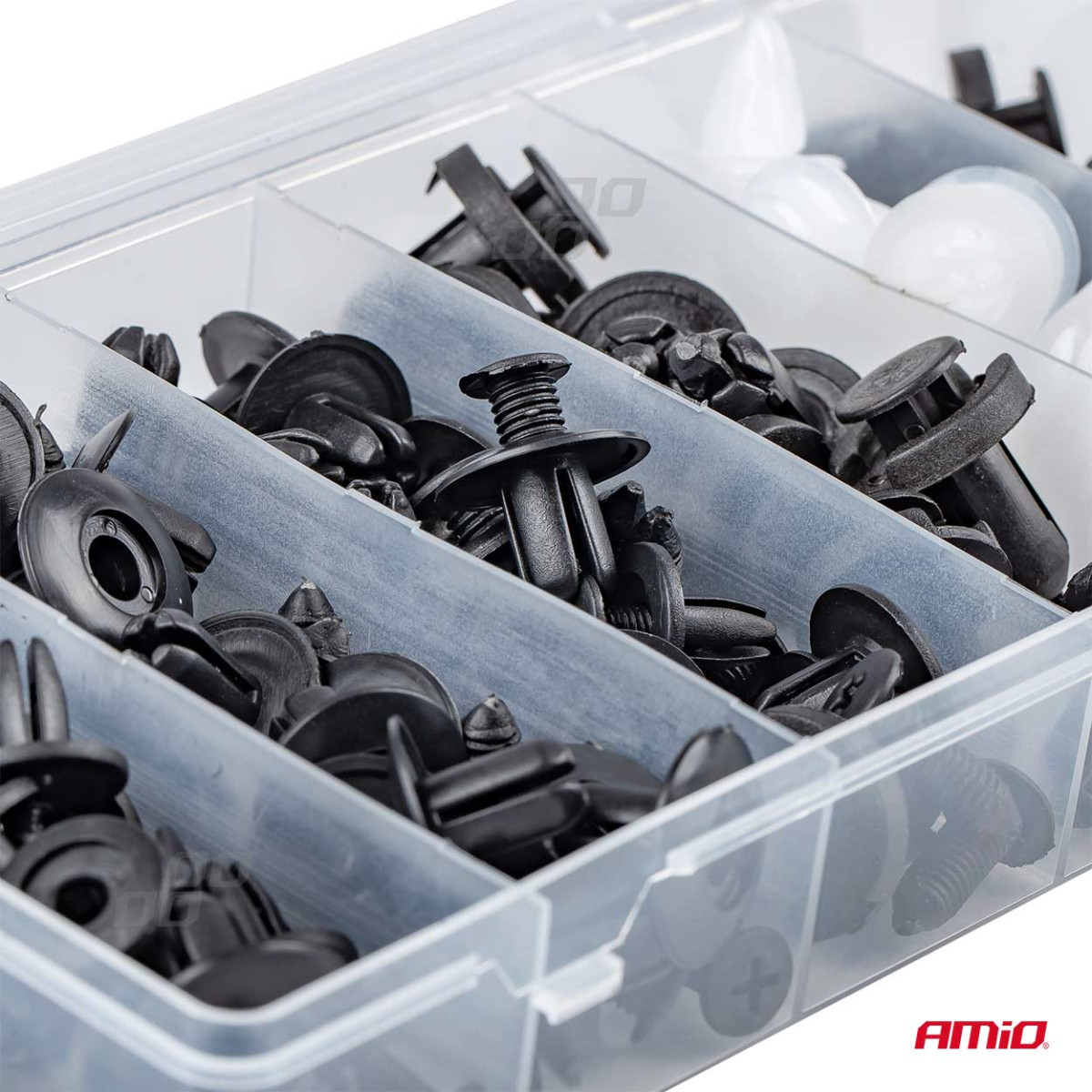 Set of automotive mounting pins and clips, 100 pcs., AMIO-02830